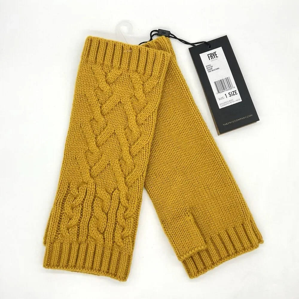 NWT Frye Womens Gloves Cable-Knit Fingerless Arm/Wrist Warmer Mustard Yellow OS